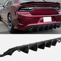 Fits 15-23 Dodge Charger IKON V1 2PCS Rear Bumper Diffuser w/ Fin Matte Black PP