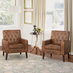 18.5"H Faux Leather Accent Chairs Set of 1 Armchairs for Home Living Room, Yellowish Brown