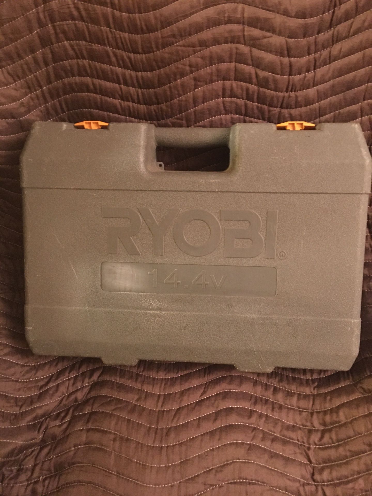 A RYOBI EMPTY HARD PLASTIC CASE 14.4 VOLT FOR DRILL CHARGER BATTERY AND FLASHLIGHT USED IN GOOD CONDITION $15.00