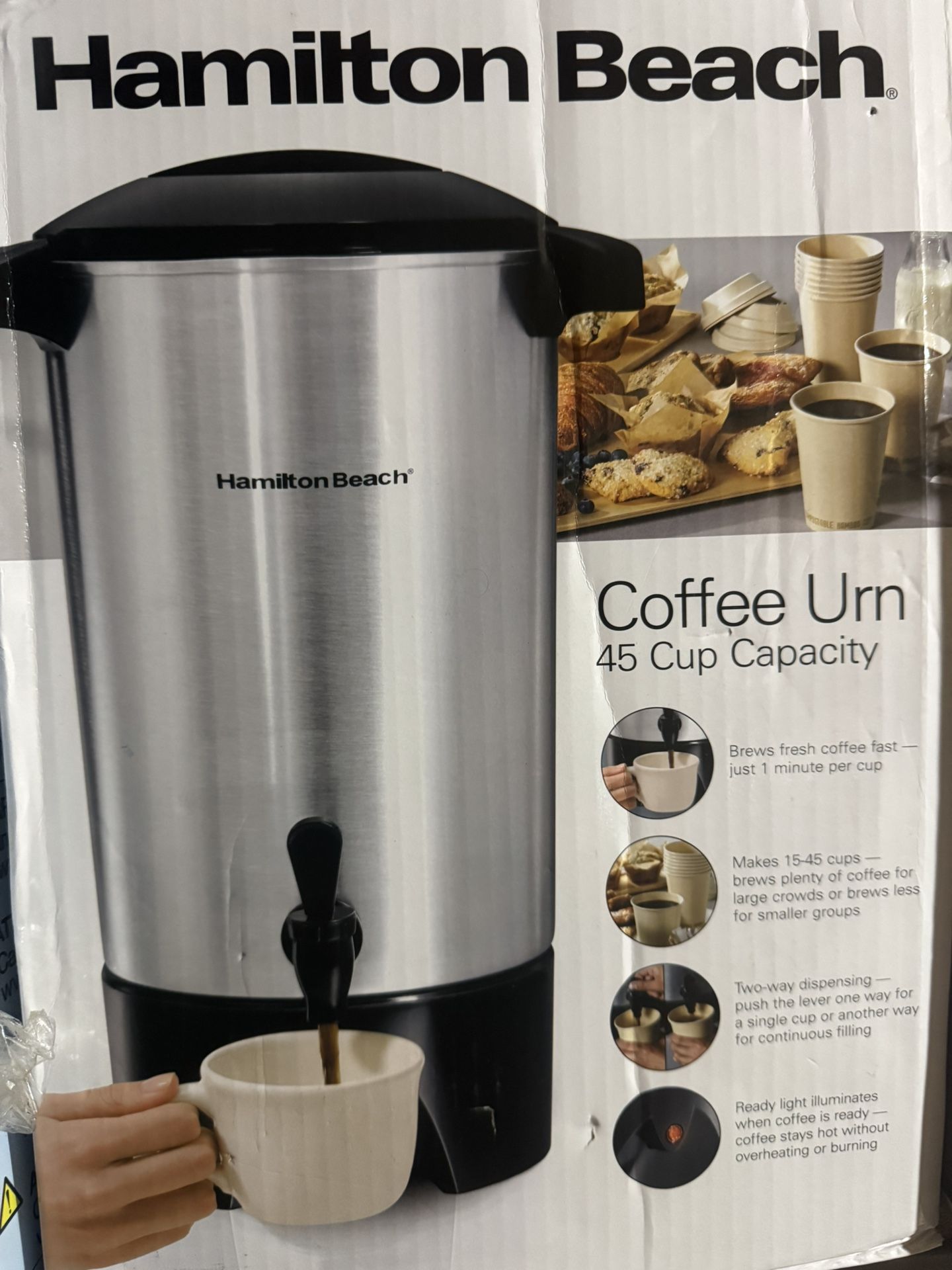 Hamilton Beach 45 Cup Coffee Urn and Hot Beverage Dispenser, Silver