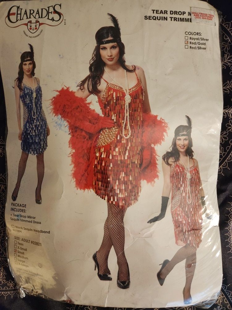 Red Sequin Teardrop Flapper Dress And Gloves
