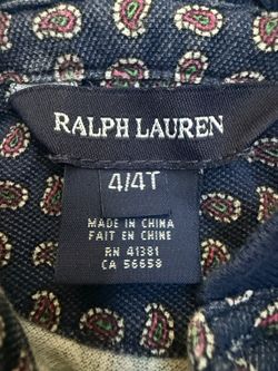 Ralph Lauren Girls Dress Size 4/4T Navy Blue Paisley Ruffle Collar Puff Sleeve P