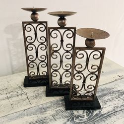 Golden Toned Candleholders ($25 For The Set Of 3)