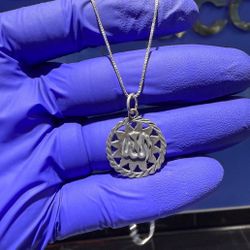 925 Solid Sterling Silver Allah Pendant 0.75" & 18" 1mm Necklace Box Chain 4.3g
