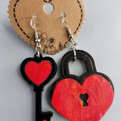 Heart Lock And Key Earrings 
