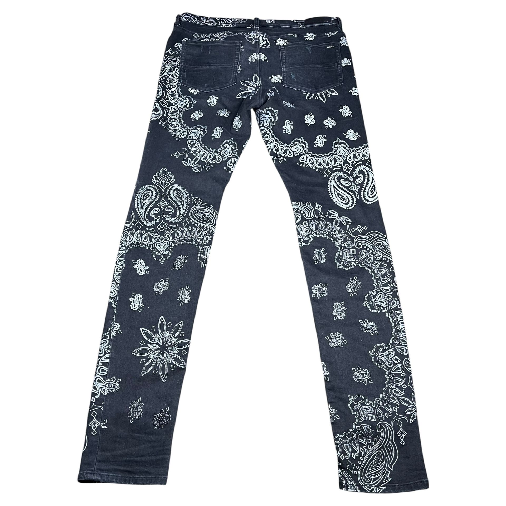 AMIRI Flocked Paisley Bandana Denim Jeans Aged Black Size 38