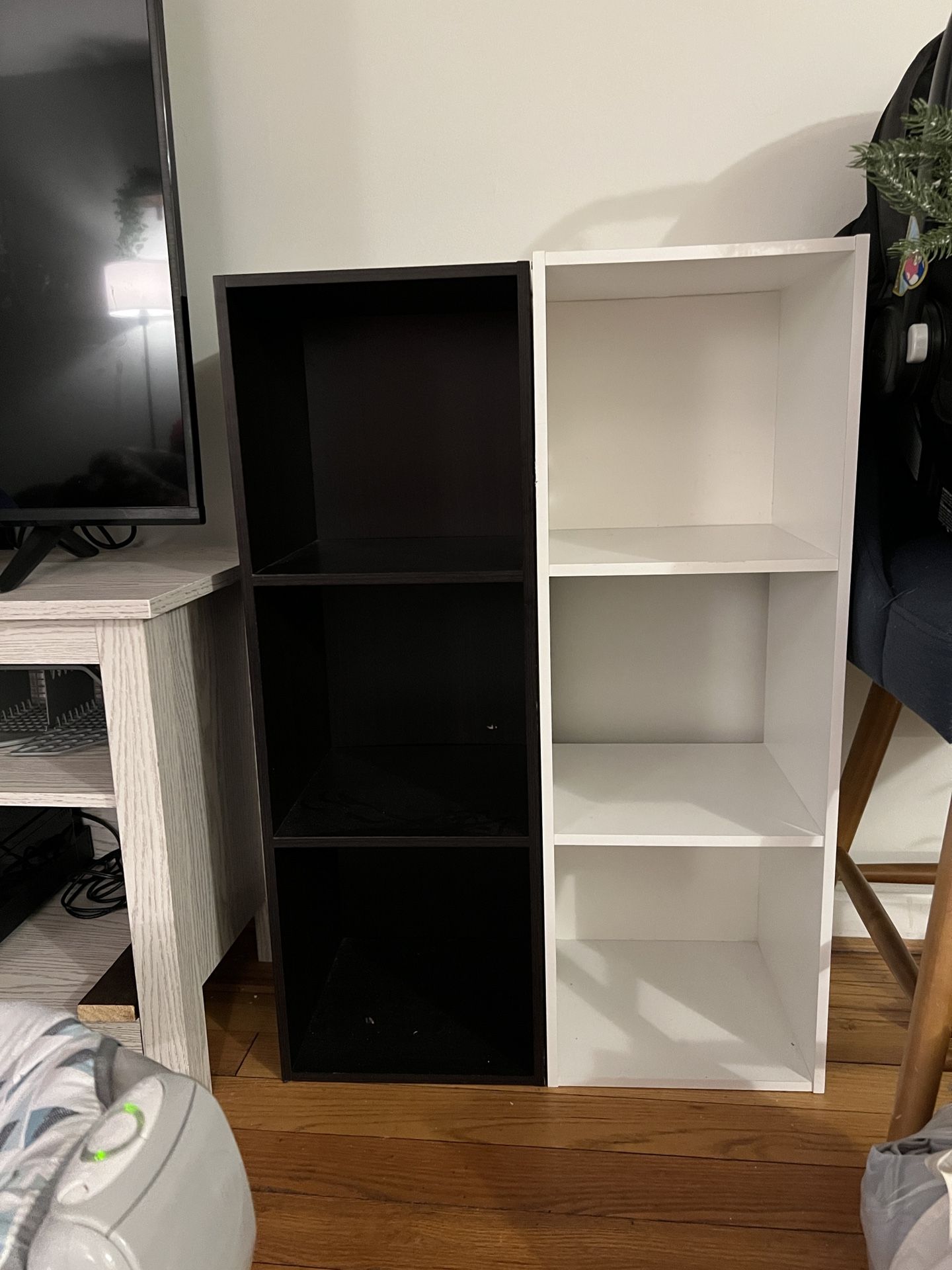 Set of black and white cube shelves