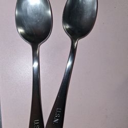 2 Vintage US Navy Mess Hall Spoons