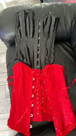 Two Corsets Black PVC and Red Lace
