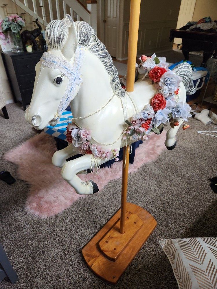 Carousel Horse On Wooden Stand. Easy Transport. Really Would Like Someone To Have It Thay Wants It