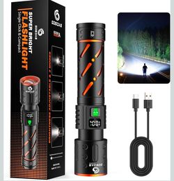 USB C Rechargeable Flashlight High Lumens 100000 Powerful 5.75” Long
Super Bright 30W LED