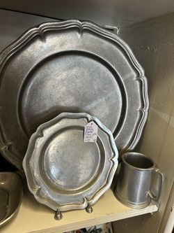 Small Vintage Pewter Plate with Stand
