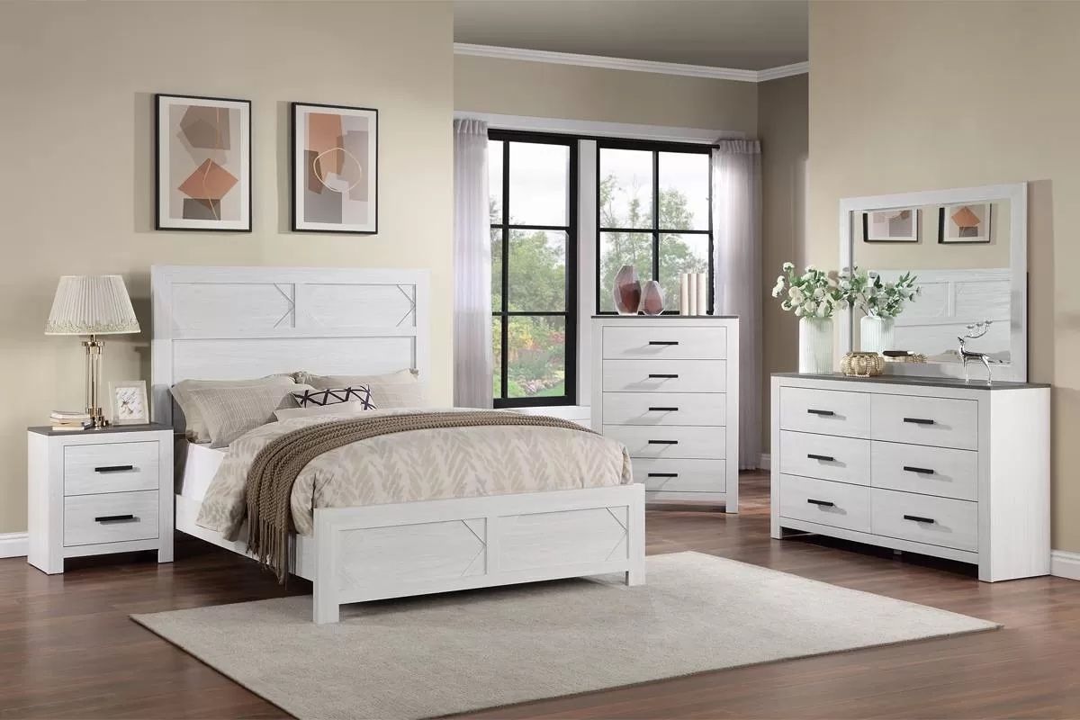 QUEEN BEDFRAME(no Mattress), NIGHTSTAND, DRESSER WITH MIRROR AMD CHEST