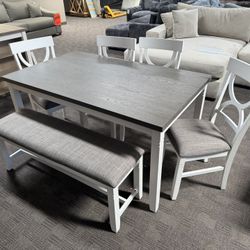 Light Gray And White Farmhouse Dining Table Set 
