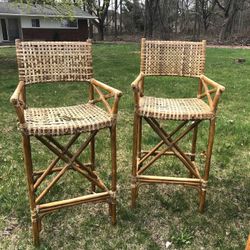 2 Mid Century Bamboo Barstools - See Pics! 