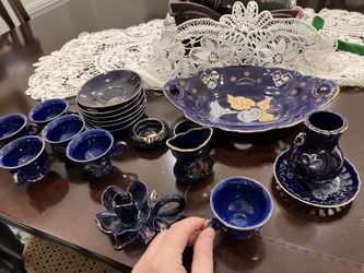 Beautiful Decor Cobalt Blue Tea set With Tea Lights And More