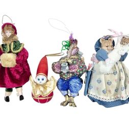 Vintage Christmas Ornaments Lot of 4 Elephant Pixie Elf Victorian Lady Teddybear