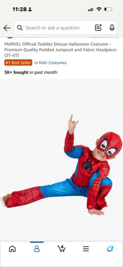 MARVEL Official Toddler Deluxe Halloween Costume - Premium Quality Padded Jumpsuit and Fabric Headpiece (3T-4T)