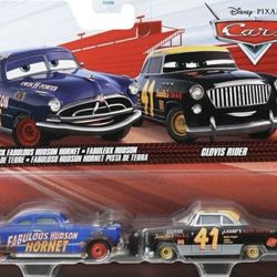 2024 DISNEY PIXAR CARS  2 pack DIRT TRACK FABULOUS HUDSON HORNET & CLOVIS RIDER