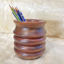 vintage wooden honey comb design vase/pen/spoon/art deco/mid century/ boho