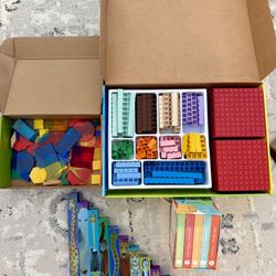 Math U See Integer Block Kit, Geometric Shapes, Measuring Animal Blocks and Sight Words Flash Cards.