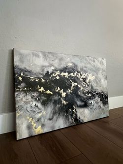 36x24 Large Black/White/Gold Glitter Canvas Art Abstract Artwork