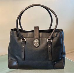 Tumi Villa Turin Leather Lockable Shopper Commuter Tote Shoulder Bag Black 73125
