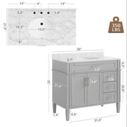 36" Bathroom Vanity With Carrara Marble Top 