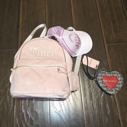 Pink Juicy Couture backpack and hat and black , grey red wristlet purse wallet