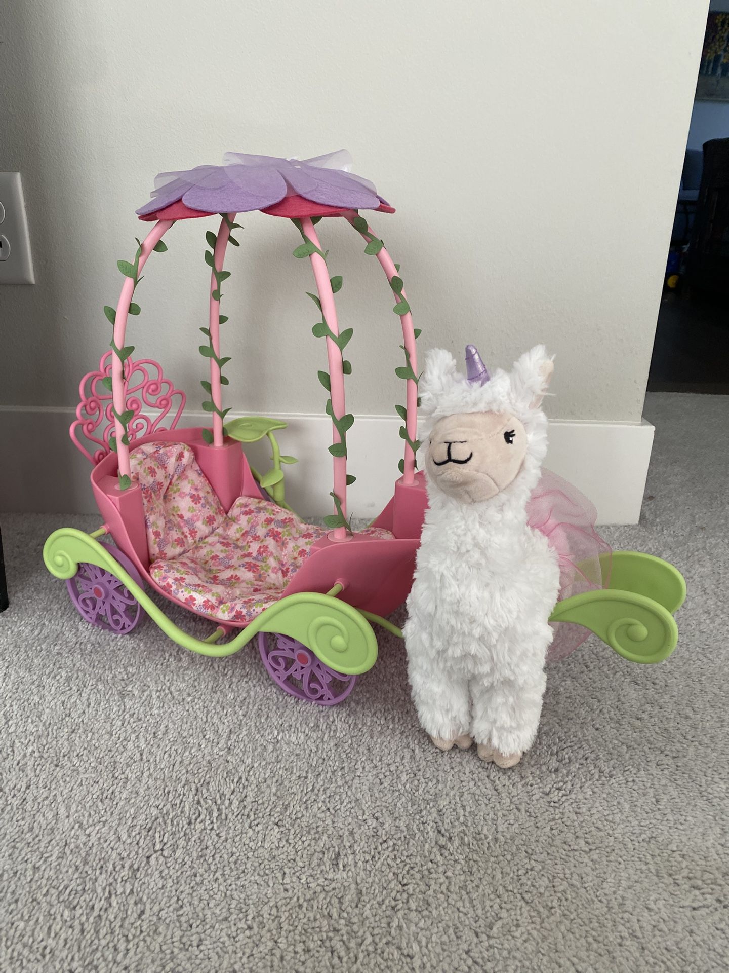 American Girl WellieWishers LOT of Magical Llamacorn, Magical Garden Carriage, Carrot & Hutch, Chicken & Coop 