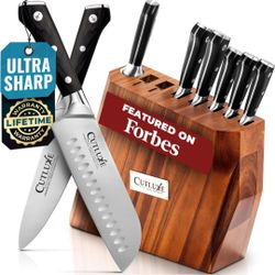 ☆ Cutluxe Kitchen Knife Set – 8 Pcs Professional Chef Knife Set with Block – Razor Sharp Knives with Full Tang Design, High Carbon German Steel, Natur