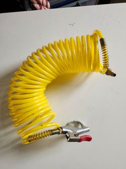Air Compressor Recoil Hose with Blow Gun Quick Connect Yellow Coiled Air Line