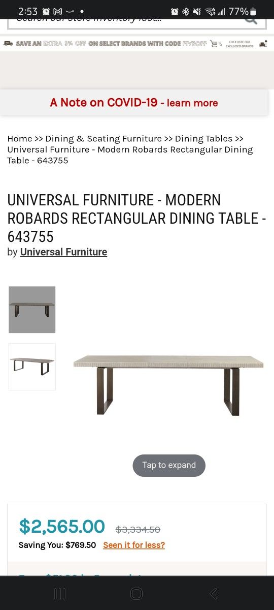 Universal Furniture Modern Quartz Robards Rectangular Dining Table