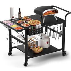 Leteuke Pizza Oven Table, Grill Cart Table for Blackstone Griddle, Outdoor Pizza Oven Stand Fits Ninja, Cuisinart, Gozney, Solo Stove, BBQ Prep Tables