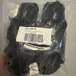 Victoria Secret Faux Fur Open Toe Black Slippers