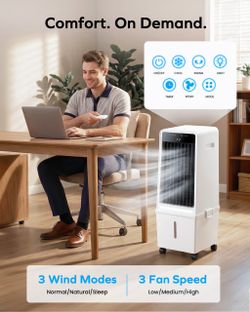 New Air Choice Swamp Cooler, 30" Windowless Portable Air Conditioners with 3.7Gal Water Tank, 4 Ice Packs, Oscillation, 3 Speeds/Modes, 12H Timer, Nig