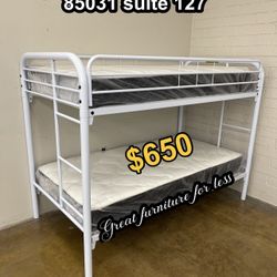 Metal Bunk Bed Twin Over Twin With Mattress Brand New