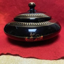 8 Inch x 5 Inch 24k Black & Gold Handmade In Greece Imported From Greece Greek Ceramic Candy Dish