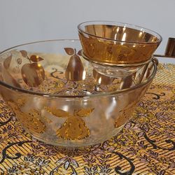 Vintage Gold Leaf Leaves Chip & Dip Set Mid century - 22K Gold - Rare Find!
