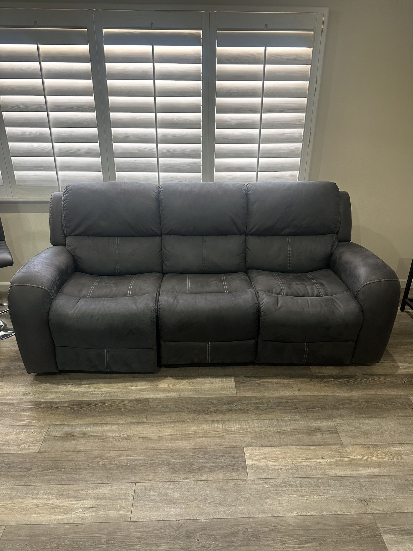 Blue / Gray Full Size Reclining Couch (Living Spaces)