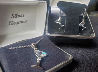 Sterling Silver Cocktail Glass Earrings And Necklace Set