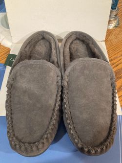 Néw Mens  L.L.Bean Gray Wicked Good Slippers Suede Shearling Lined size 12