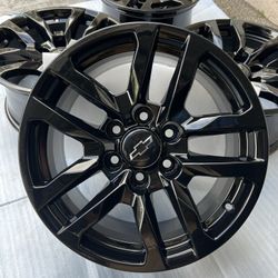 Chevy Silverado Rims 18” OEM Factory Wheels Rines New Gloss Black Powder Coated ( Exchange Available )( Cambio Disponible ) Chevy GMC Trucks SUVs 