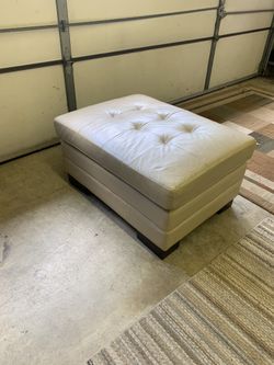 Cream leather ottoman