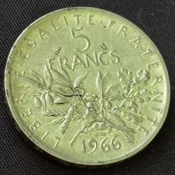 5 Franks 1966 coin Of France 
