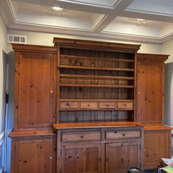 Beautiful Large pine hutch With Storage Galore. In Excellent Condition. This Is A Steal, Unfortunately Will Not Fit In New Home. 