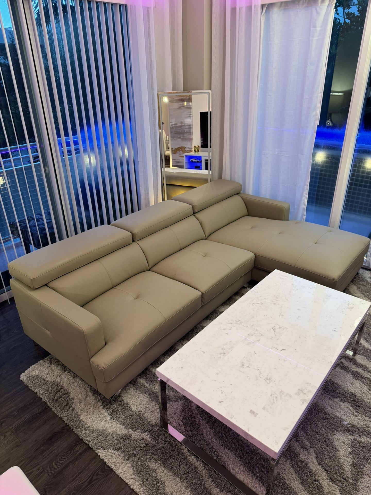 Brand New Leather Sectional - City Furniture Taupe Right Chaise