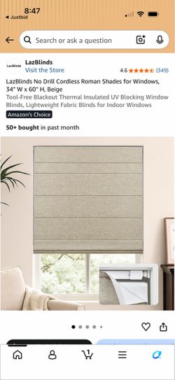 LazBlinds Cordless Roman Shades 34" x 60" Beige