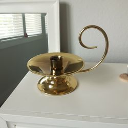 VINTAGE BRASS CANDLESTICK HOLDER, Large Polished Brass Candle W/holder For Glass Globe