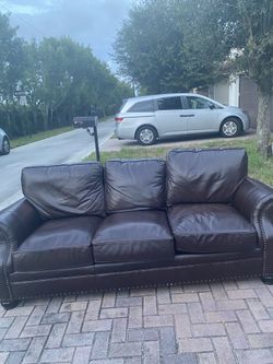 Sofa Leather Couch Brown 3 Seats 90*34